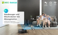360 SMARTAI Botslab S8 Plus Staubsauger Roboter Mit Absaugstation 4L, 2700Pa Saugroboter Mit Wischfunktion Lasernavigation,Kartierung Mehrerer Etagen -Reinigungsgeräte Laden 09fc2d4c05348498977adf7dba77104c