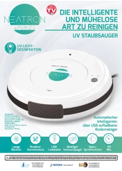 Neatron By Purize - 5 In 1 Intelligenter Saugroboter , UV Sterilisationsroboter Roboter 1.800 Pa Besen – Aus Der TV Werbung -Reinigungsgeräte Laden 0e402cfe92d4cbfa9a696049735b4a39