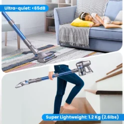 Greenote Akku Staubsauger, 23000PA Staubsauger Kabellos 4 In 1, 200W Mit Doppeltem Digitalmotor LED Elektrobürste Staubsauger, Bis Zu 35 Minuten, Leiser Handstaubsauger, Für Tierhaar Teppich Autos -Reinigungsgeräte Laden 1a972cd7d16f039a0ef2e6f035596498