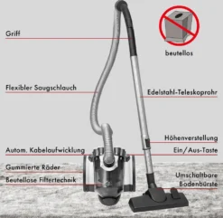 ProfiCare® Staubsauger Beutellos Für Parkett, Teppich, Fliesen, 700 Watt Bodenstaubsauger Mit HEPA-Filter, Staubsauger Ohne Beutel Inkl. 3 Bürsten Und 4-fach Mikrofiltersystem, PC-BS 3110 -Reinigungsgeräte Laden 37b78df2502d8606685881116e39c66e