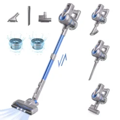 Greenote Akku Staubsauger, 23000PA Staubsauger Kabellos 4 In 1, 200W Mit Doppeltem Digitalmotor LED Elektrobürste Staubsauger, Bis Zu 35 Minuten, Leiser Handstaubsauger, Für Tierhaar Teppich Autos