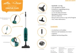 Omega CONTUR PLUS, Stielstaubsauger ETA243690006, 800 Watt, Mit Beutel, Umschaltbare Leichtlaufdüse, Polsterdüse, Fugendüse, Textil-Dauerfilter -Reinigungsgeräte Laden 65a5e39bc54a3de4140a7073b7ec898e
