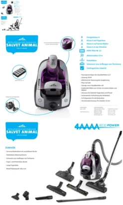 Bodenstaubsauger Ohne Beutel ETA Salvet Animal Artikel-Nr.: ETA151390000 Beutelloser Staubsauger ETA Salvet Animal Mit Dem ECO Motor, Extrem Wirksame Filtrierung Und Reiches Zubehör. -Reinigungsgeräte Laden 6fe67ed18b1a538887f346f0b10c6485