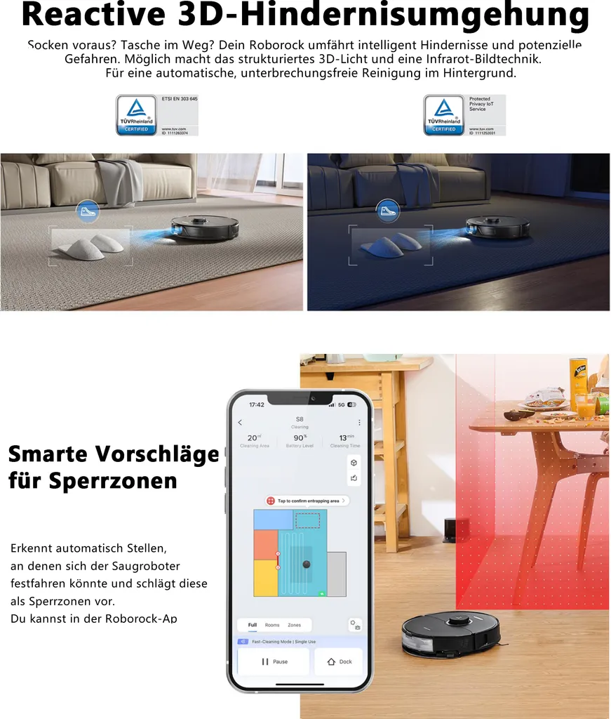 Roborock S8 Staubsauger Roboter 6000Pa mit DuoRoller-Bürste VibraRise Wischen 3D-Mapping 3D-Strukturiertes Licht LiDAR Kindersicherung APP Control Saugroboter (Schwarz) (Upgrade S7) Roborock S8 Staubsauger Roboter 6000Pa Mit DuoRoller-Bürste VibraRise Wischen 3D-Mapping 3D-Strukturiertes Licht LiDAR Kindersicherung APP Control Saugroboter (Schwarz) (Upgrade S7) -Reinigungsgeräte Laden 820c5538595f731f27d024e1152e9dc3