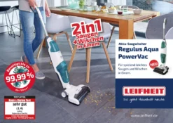 Leifheit Set Akku-Saugwischer Regulus Aqua PowerVac Inkl. Zwei Extra Reinigungswalzen -Reinigungsgeräte Laden 829e3427a536d04b2f4ff29ed8349e95