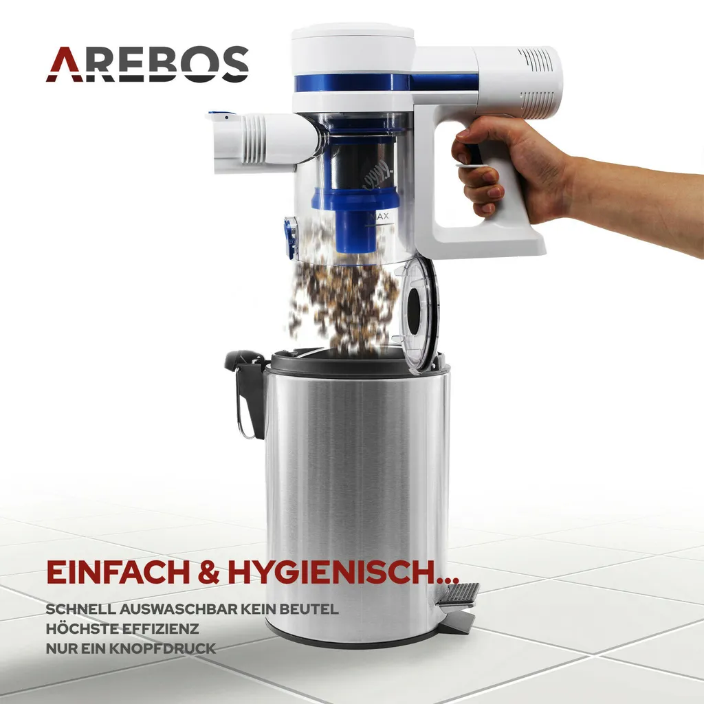 AREBOS Akku Staubsauger, 2-in-1 Hand- und Bodenstaubsauger, 2 leistungsstarke Saugmodi, Beutellos, Kabellos bis zu 55 Minuten, mit Wandladestation, Weiß AREBOS Akku Staubsauger, 2-in-1 Hand- Und Bodenstaubsauger, 2 Leistungsstarke Saugmodi, Beutellos, Kabellos Bis Zu 55 Minuten, Mit Wandladestation, Weiß -Reinigungsgeräte Laden 91c7240ee590250a475125a76038a279