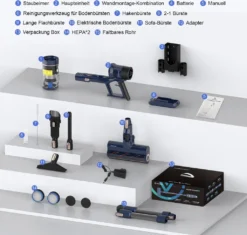 VICSONIC S7 Akku Staubsauger, 30000PA/480W Starke Saugleistung Staubsauger Kabellos Bis Zu 65 Min Laufzeit, 7-in-1 Staubsauger Beutellos, Smartes Touch Display, 180 ° Faltbar, 4 Leistungstufe, Blau -Reinigungsgeräte Laden 9284fdc8259e7190358c9617154babf3