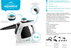 ETA AQUABELO Handdampfreiniger ETA126490000, 1000 W , Betriebsdruck 3 Bar, Dampf In 2-3 Minuten, Wassertankvolumen 220 Ml, Kabellänge 5 M -Reinigungsgeräte Laden 99174c175e40e334d9d055dbc77572f1