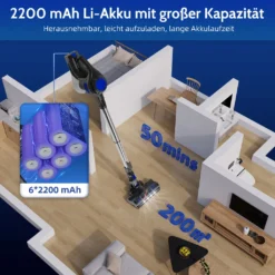Daccormax Akku Staubsauger, 25000Pa Staubsauger Kabellos, Bis Zu 50 Min Laufzeit, 1.3L Staubbehälter, Kabelloser Staubsauger -Reinigungsgeräte Laden 9e2f62baa22ca4c5538467cbce223ade