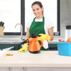 COSTWAY Dampfreiniger Inkl. 9 Zubehör, Handdampfreiniger, Dampfreinigen Handgerät 3 Bar / 250ml / 1050W / 4min Aufheizzeit/für Teppiche, Vorhänge, Autositze, Küche (Orange) -Reinigungsgeräte Laden 9e7266912965af949a1fe7e0082ce909