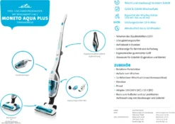 ETA MONETO AQUAPLUS ETA444990010, Stab- Und Handstaubsauger Mit Nasswischen 3 In 1, 18 V Li-Ion Akku, HEPA Filter, Zyklonfiltersystem, LED Kontrollleuchte -Reinigungsgeräte Laden a7df2c2af20b25768090b17367676336