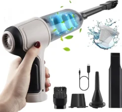 Hikeren 3 In 1 Handstaubsauger Akku, Kabelloser 7,4-V-Li-Ion-Akku-Staubsauger Mit Super-Saugwirkung, Nass- Und Trockensauger, Haus, Auto, Büro, Grau