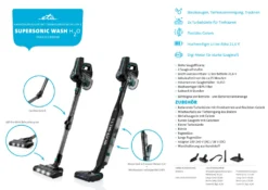 ETA SUPERSONIC WASH ETA523190000 Multifunktionaler Handstaubsauger, 135 W, 21,6 V Li-Ion-Akku, Digitalmotor, LED-Beleuchtung, HEPA-Filter, Saugt, Reinigt Tief, Trocknet, Wischt -Reinigungsgeräte Laden e9ea62ac5958f49cd828b6013233ddeb